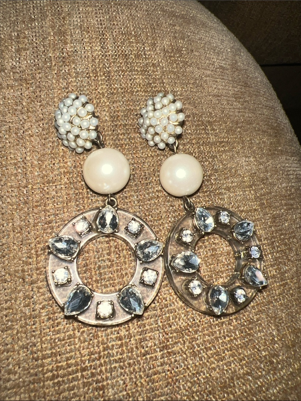 Ann Taylor Pearl Cluster & Crystal Hoop Drop Earrings - White